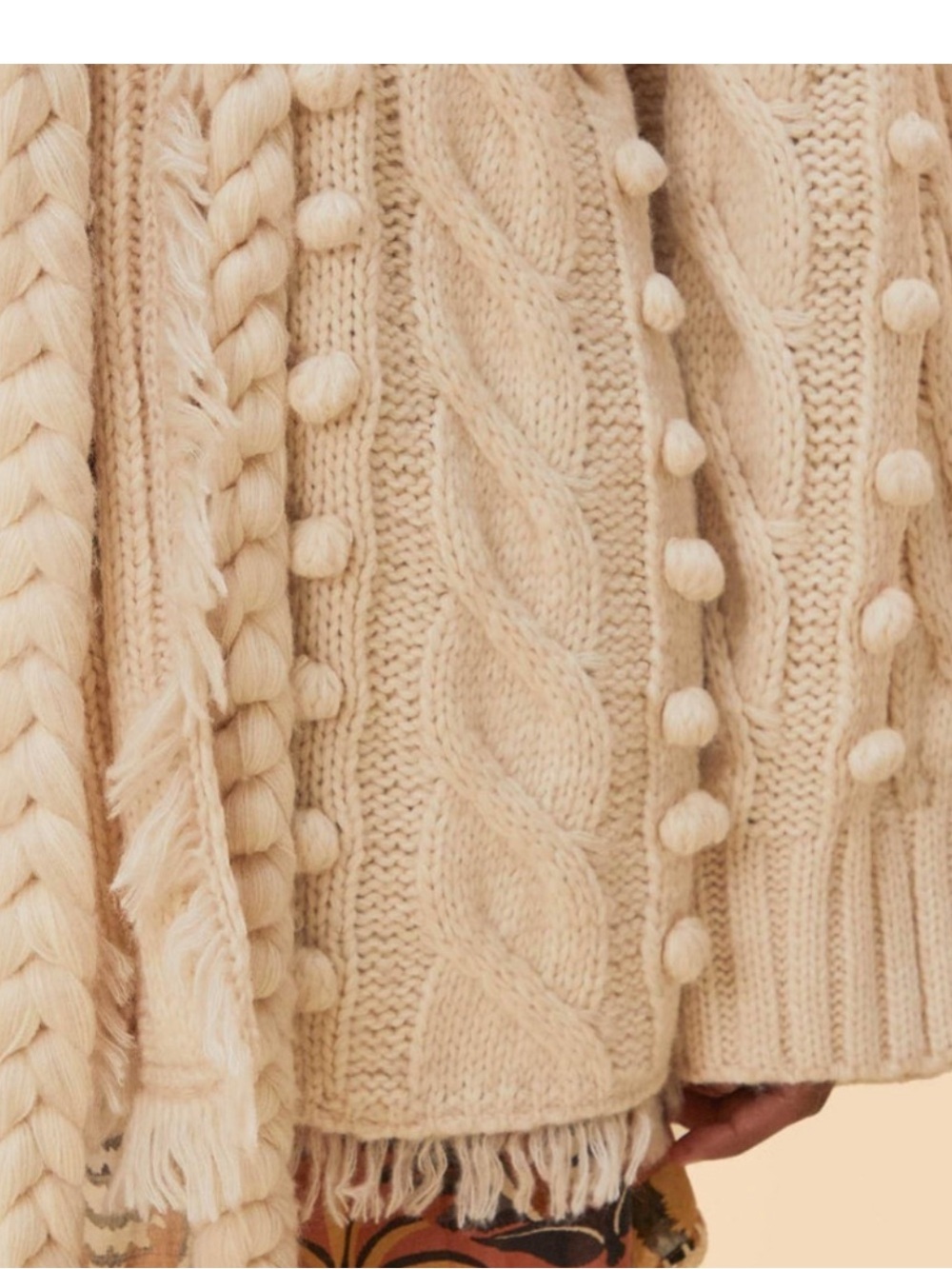 Farm Rio Khaki cream Braided Knit wrap Cardigan rope belt fall vibes sz small S - Picture 6 of 13